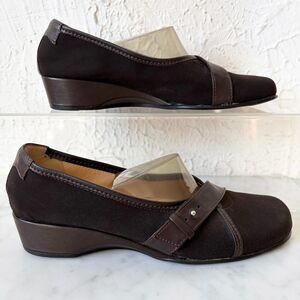 Taryn Rose Made in Italy Brown Leather/Fabric Womens 6 Wedge Comfort Shoes Women